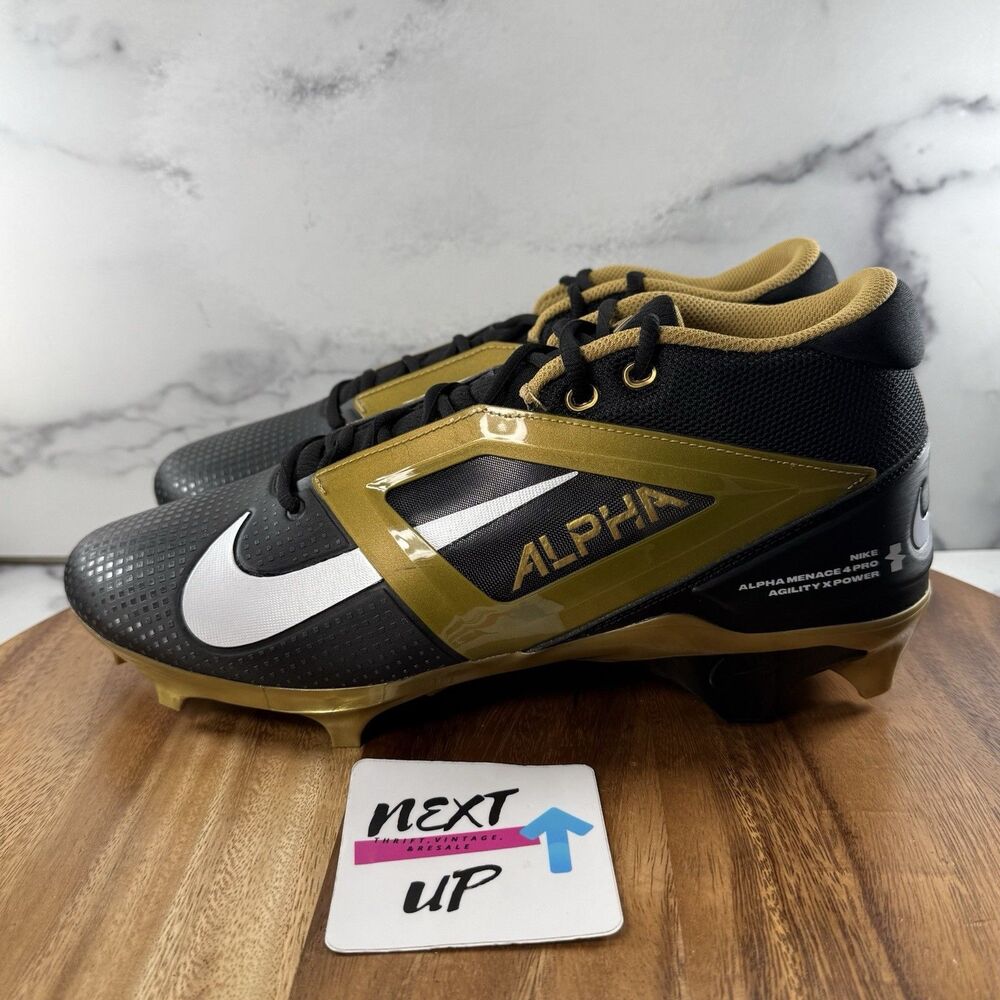 Mens 12-Nike Alpha Menace 4 Pro ‘Black Metallic Gold’ Football Cleats FD7037-003